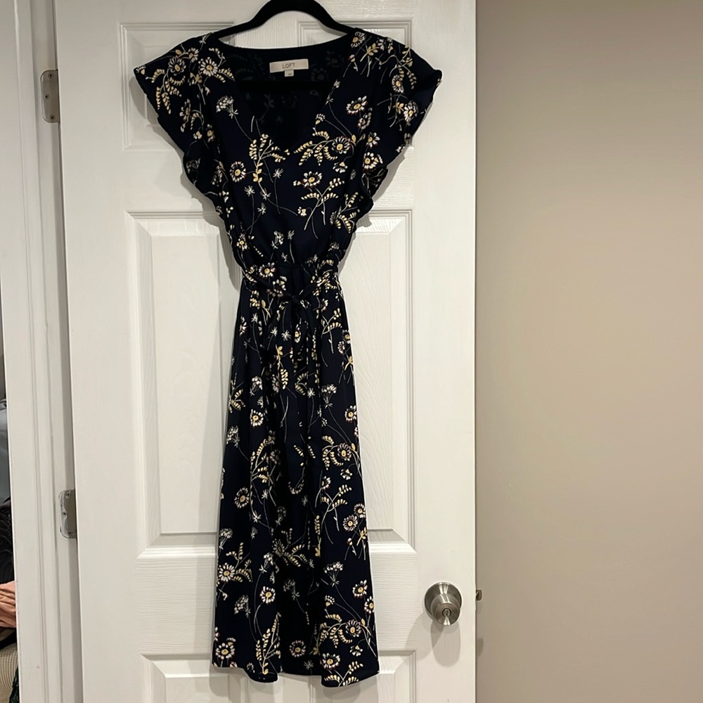 Loft Navy Blue Floral Dress